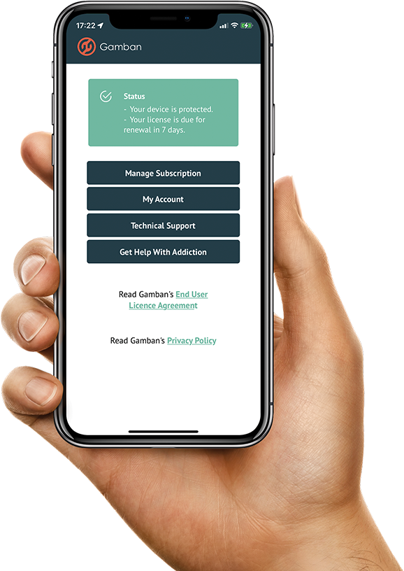 A phone displaying Gamban's dashboard page