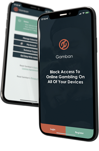 A phone displaying Gamban's login page
