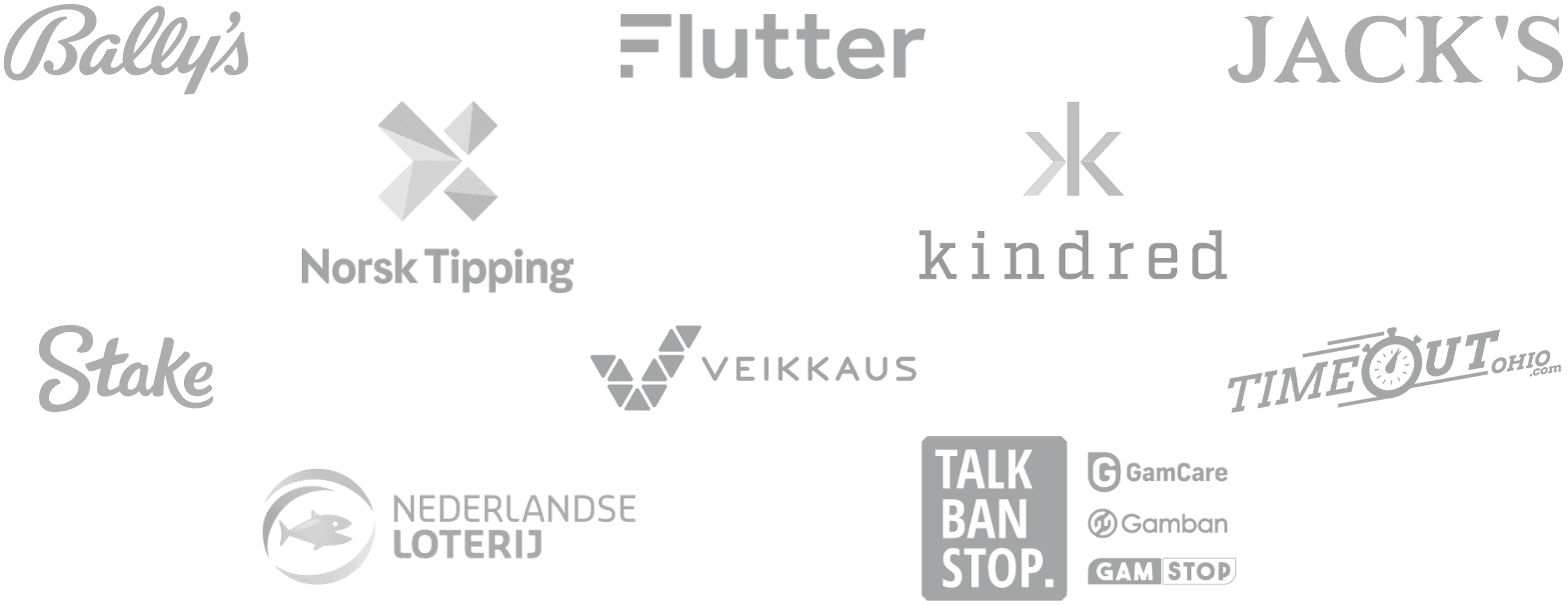 Bally's, Flutter, JACK'S, Norsk Tipping, kindred, Stake, Virgin BET, wagerscore.com, NEDERLANDSE LOTERIJ, TALK BAN STOP, GamCare, GAMSTOP